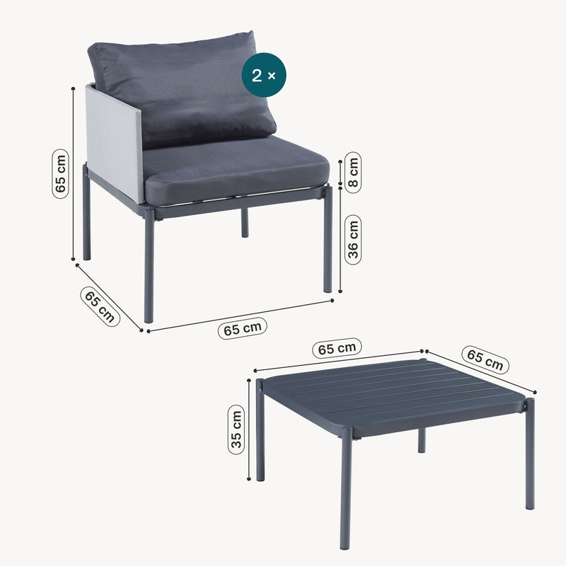 Maatschets Tuinset Accettura 3-delig tuintafel met 2 tuinstoelen grijs casa.pro
