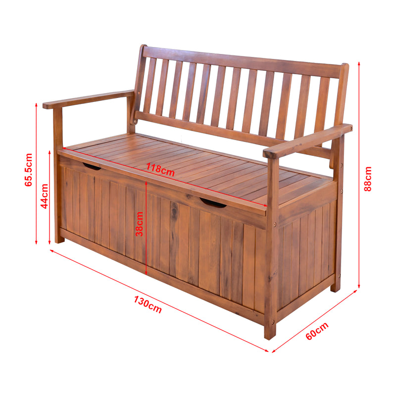 Maatschets Tuinbank Avezzano tweezitsbank met opbergvak 130x60x88 cm houtkleurig FSC®-gecertificeerd [en.casa]
