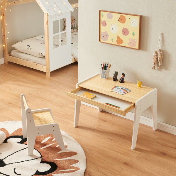 Kindertafel met kinderstoel Skinnskatteberg naturel en wit [en.casa]