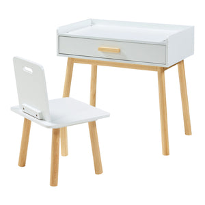 Kindertafel met kinderstoel Skjervøy naturel en wit [en.casa]