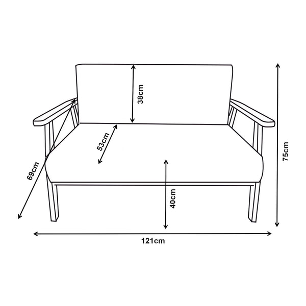 2-zitsbank Kinda 121x69x75 cm houtkleurig en grijs [en.casa]