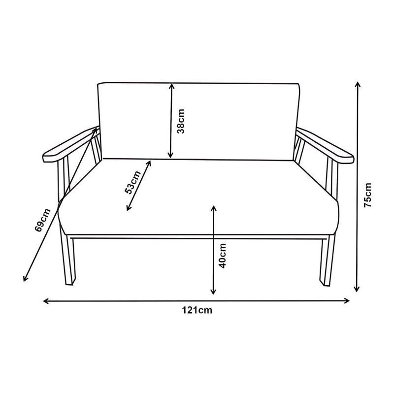 Maatschets 2-zitsbank Kinda 121x69x75 cm houtkleurig en grijs [en.casa]