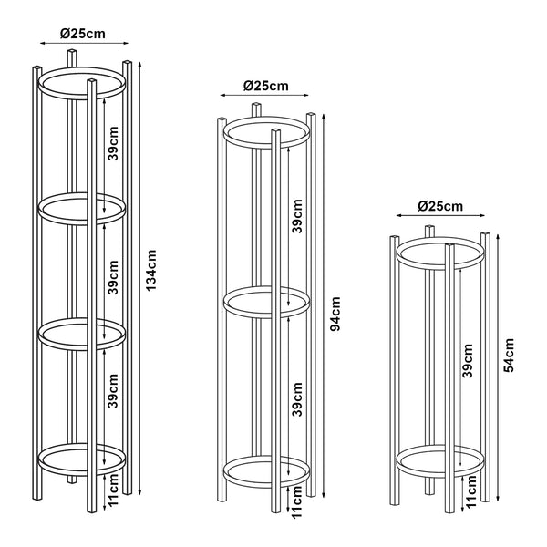Plantenstandaard Tuusula set van 3 zwart [en.casa]