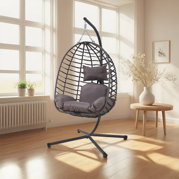 Hangstoel Kandsvas met standaard grijs 198x110x95 cm [en.casa]