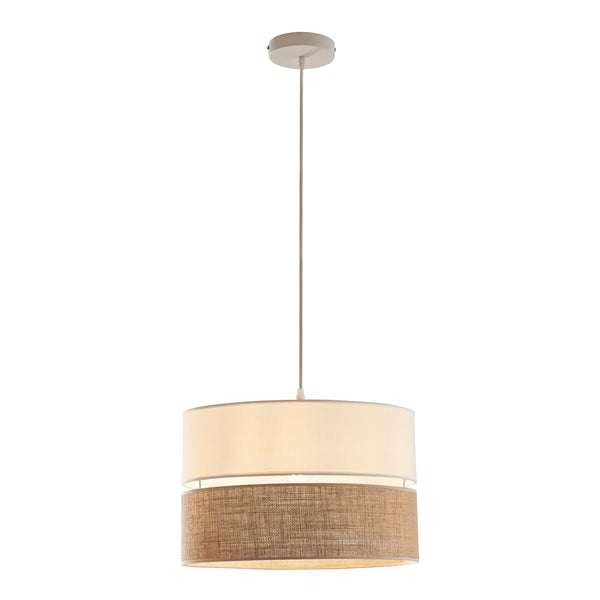 Hanglamp Barton E27 stoffen lampenkap wit en linnenlook lux.pro