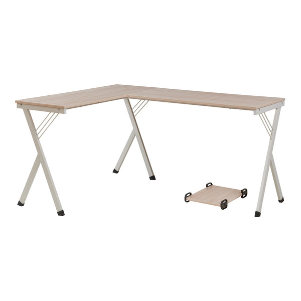 Bureau Tarielarg L-vorm met pc-standaard 158x120x75 cm wit en eikenkleurig [en.casa]