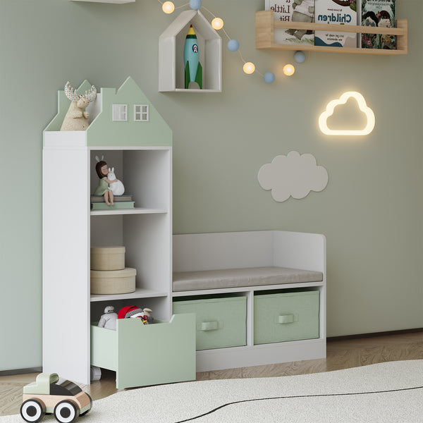 Kinderrek met zitbank Vipsali 100x99x30 cm mintgroen en wit [en.casa]