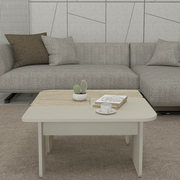 Salontafel Boneksbelt 2-delig travertijn en zandsteen 75x75x38 cm [en.casa] 