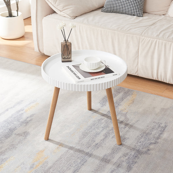 Bijzettafel Bongard rond 45xØ50 cm wit en naturel [en.casa]