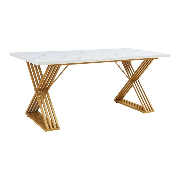 Eettafel Hujaari rechthoekig 180x80 cm goudkleurig en marmerlook wit [en.casa]