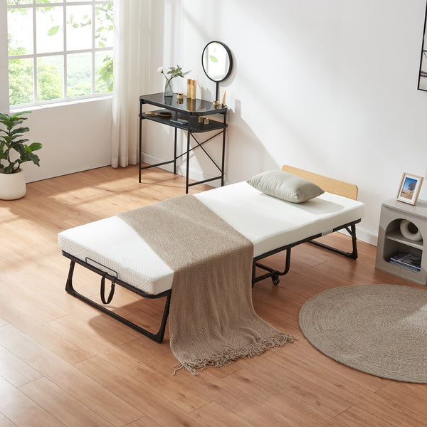 Opklapbed Lustendi 90x200 cm met matras zwart eiken en wit [en.casa]