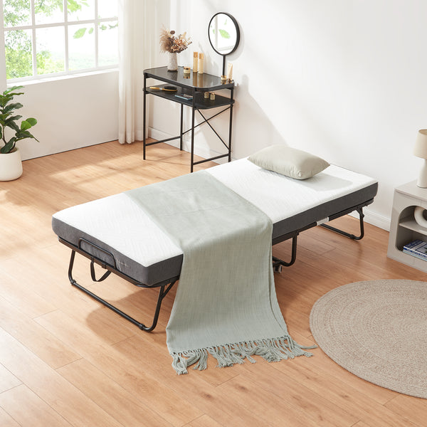 Opklapbed Borjavle 90x200 cm met traagschuim matras zwart grijs en wit [en.casa]