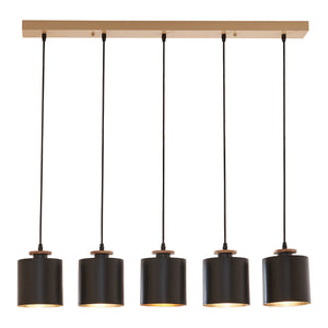 Hanglamp Posdand 5xE27 houtkleurig en zwart lux.pro