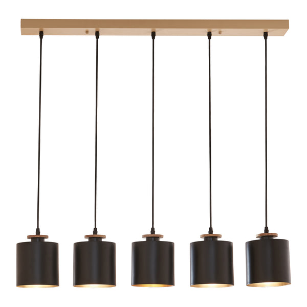 Hanglamp Posdand 5xE27 houtkleurig en zwart lux.pro