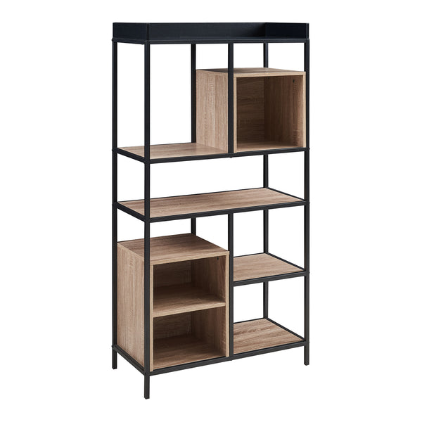 Boekenkast Belana 137x70x33 cm zwart en eikenkleurig [en.casa]