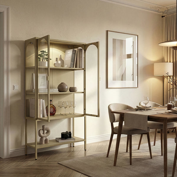 Vitrinekast Klippestad 160x80x35 cm camel [en.casa] 