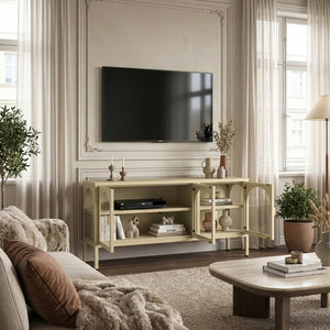 Dressoir Klippestad vitrinekast 118x35x55 cm camel [en.casa]
