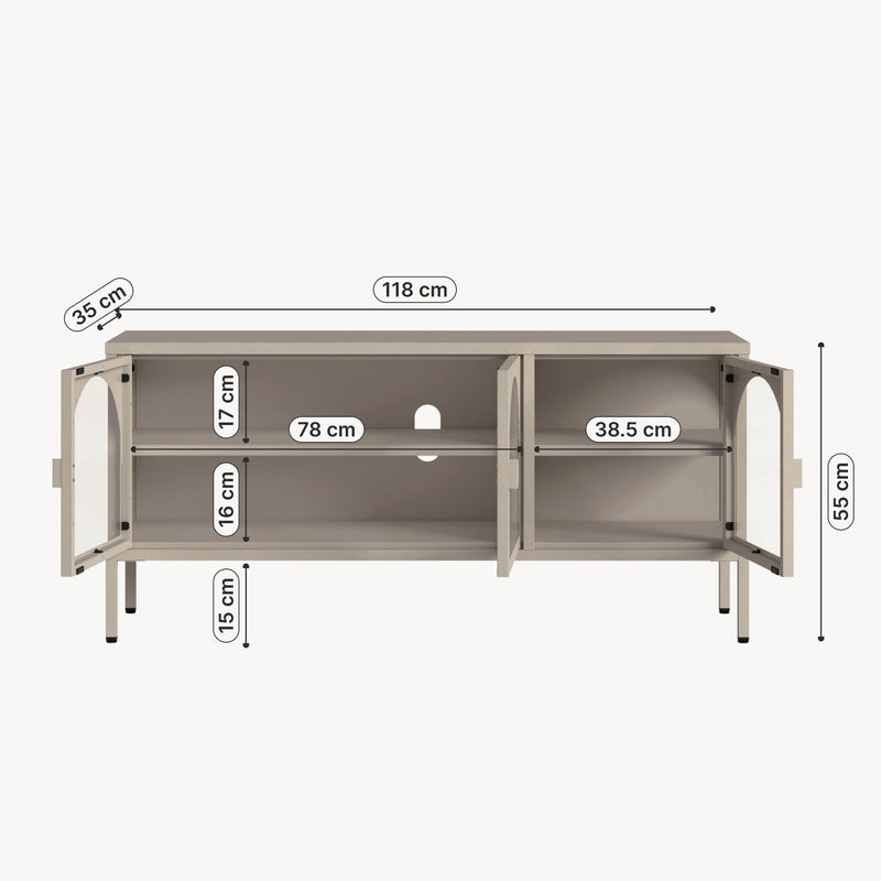 Maatschets Dressoir Klippestad vitrinekast 118x35x55 cm camel [en.casa]
