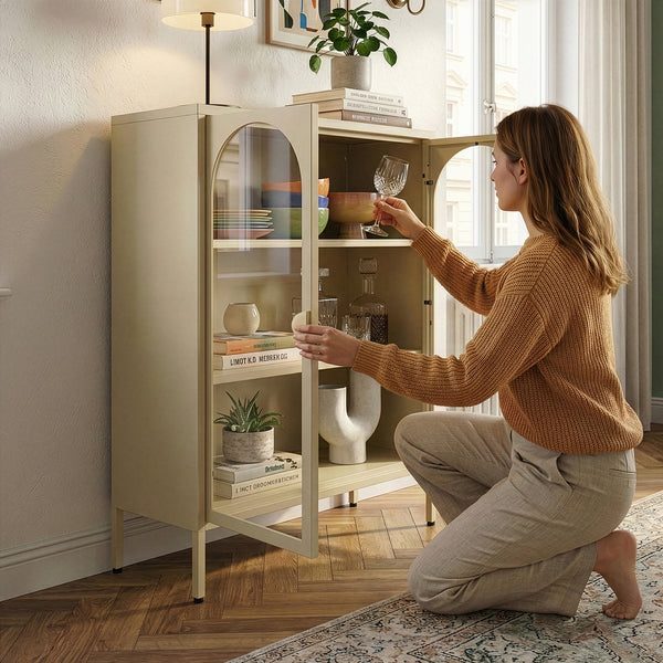 Dressoir Klippestad vitrinekast 95x80x35 cm camel [en.casa]