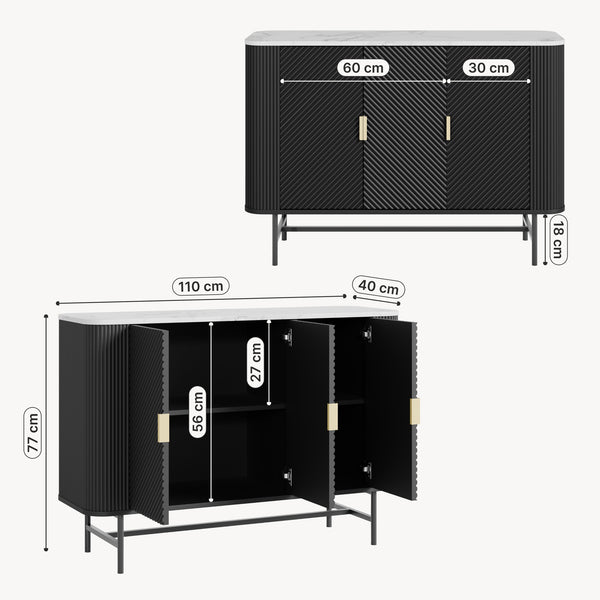 Dressoir Olvehok 110x40x77 cm marmerlook wit en zwart [en.casa] 