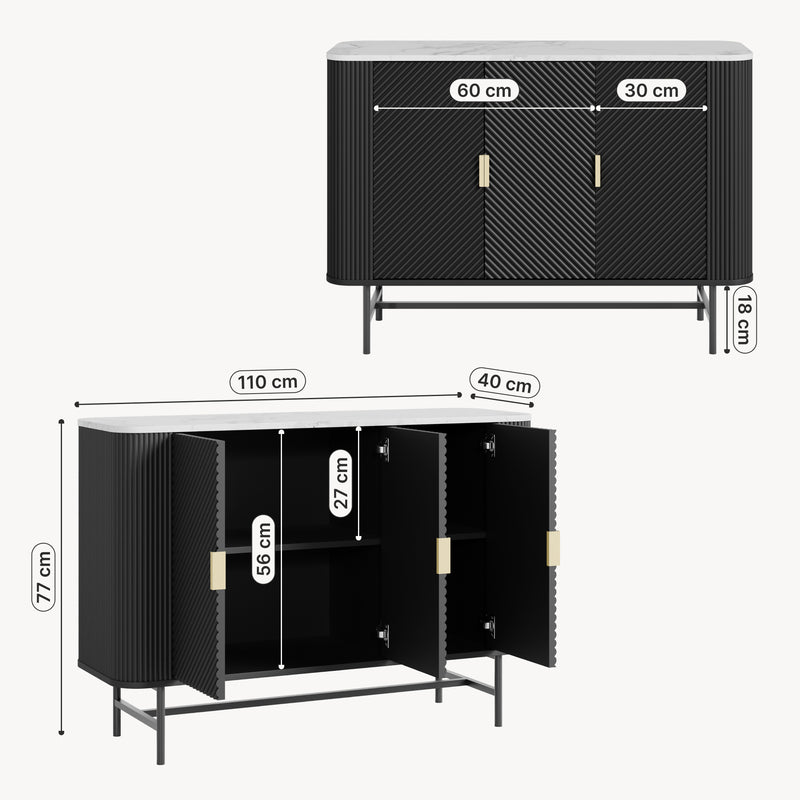 Maatschets Dressoir Olvehok 110x40x77 cm marmerlook wit en zwart [en.casa] 