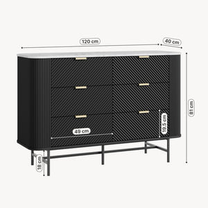 Ladekast Olvehok met 6 lades 81x120x40 cm marmerlook wit en zwart [en.casa] 