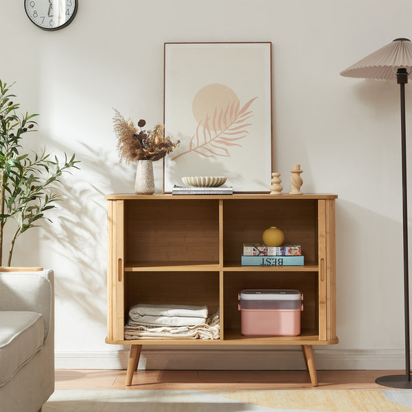Sideboard Nordkapp dressoir met schuifdeuren 100x40x80 cm naturel [en.casa]