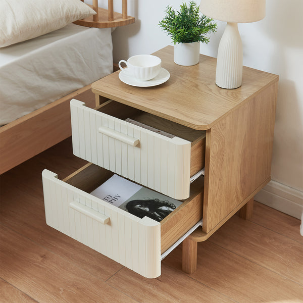 Nachtkastje Ferrersp 50x40x40 cm eikenkleurig havermout en naturel [en.casa]