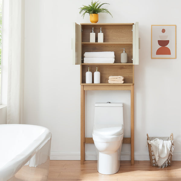 Toiletombouwkast Ferrersp 160x63x20 cm eikenkleurig havermout en naturel [en.casa]
