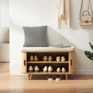 Schoenenkast Tvedestrand met zitkussen 50x80x40 cm naturel en beige [en.casa]