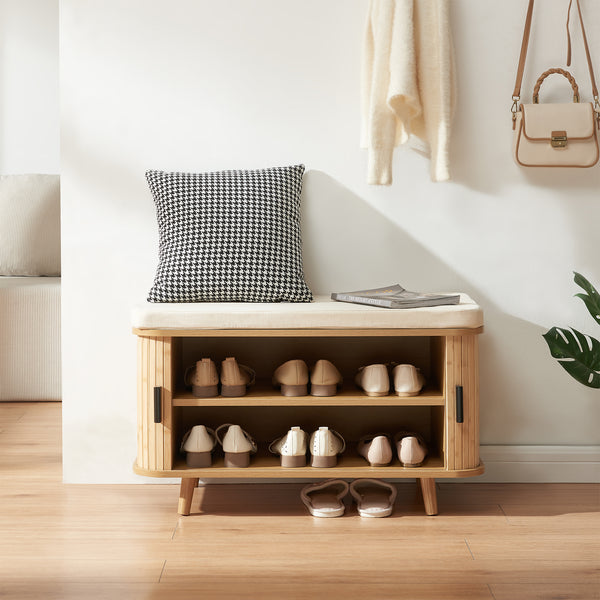 Schoenenkast Tvedestrand met zitkussen 50x80x40 cm naturel en beige [en.casa]