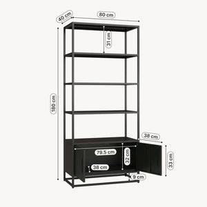 Boekenkast Hailuoto met kast 180x80x40 cm zwart [en.casa] 
