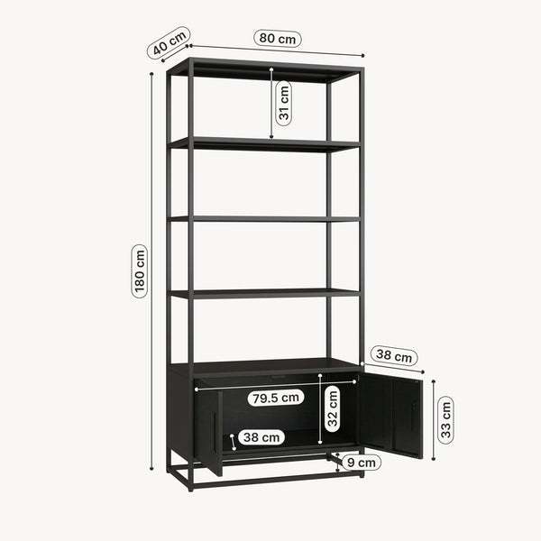 Boekenkast Hailuoto met kast 180x80x40 cm zwart [en.casa] 