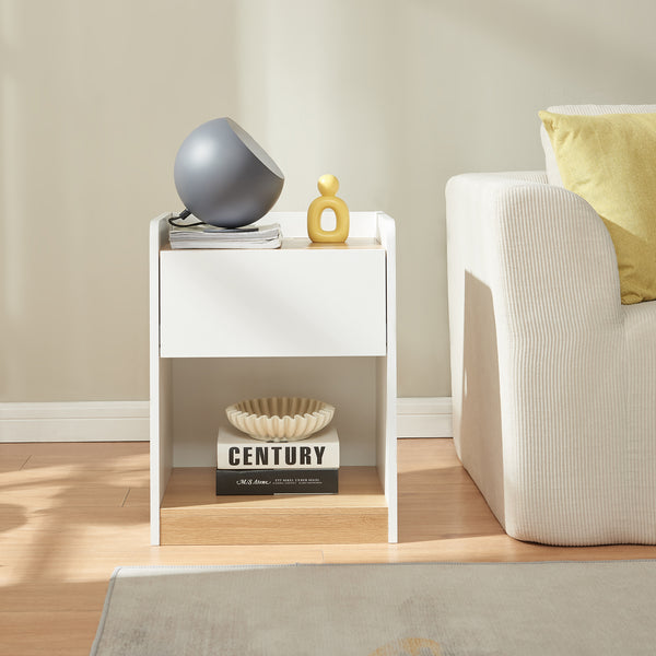 Nachtkastje Kuorshare 55x42x37 cm wit en eikenkleurig [en.casa]