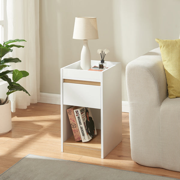 Nachtkastje Lure 55x30x35 cm wit en eikenkleurig [en.casa]