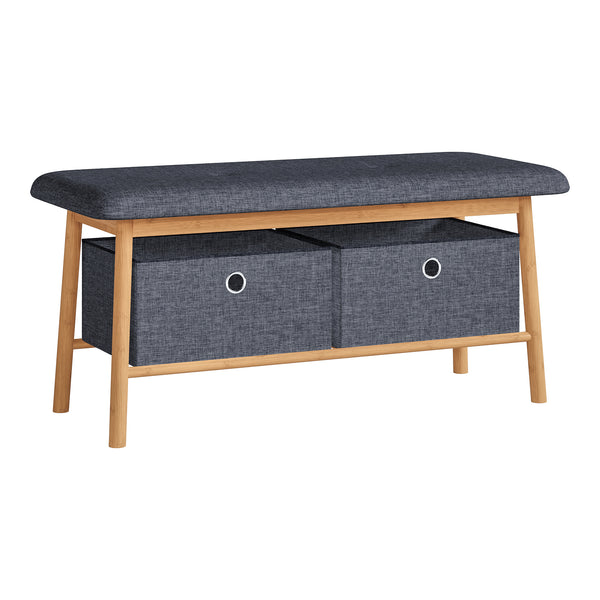 Zitbank Vad met 2 opbergdozen 90x30x45 cm Natuur/Grijs [en.casa]