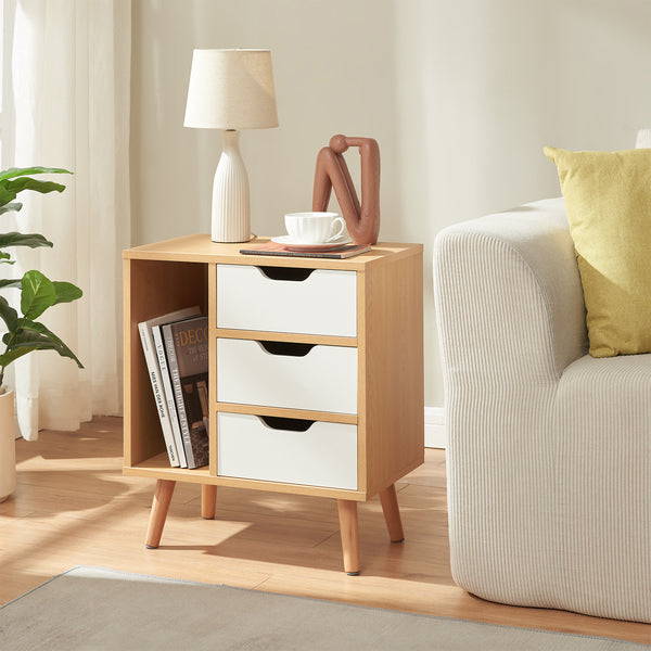 Nachtkastje Bordkak 55x48x30 cm eikenkleurig en wit [en.casa]