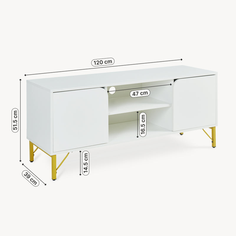 Maatschets Tv-meubel Reyri 120x39x52 cm wit en goudkleurig [en.casa]