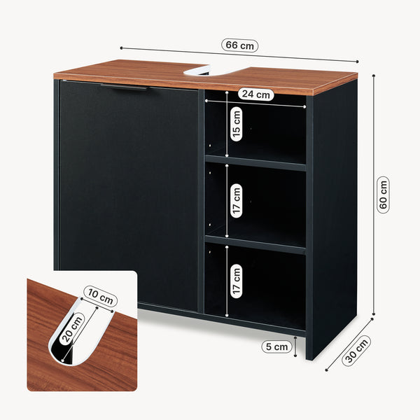 Wastafelonderkast Trond 60x66x30 cm Zwart/Walnootlook [en.casa]
