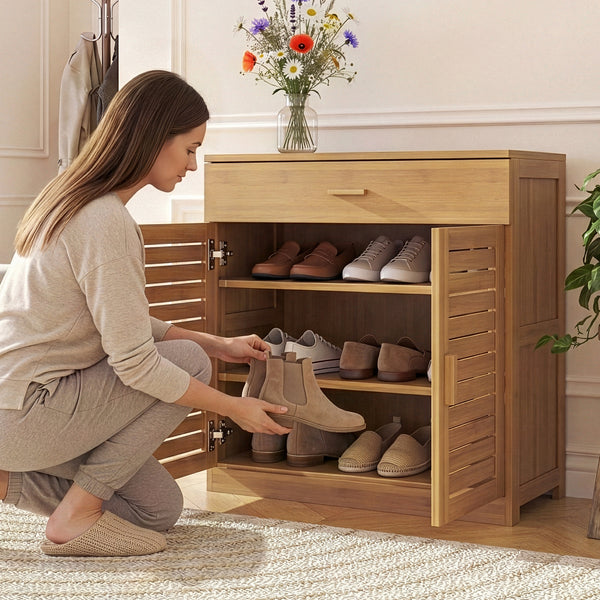 Schoenenkast Aarela 67x66x34 cm Bamboe [en.casa]