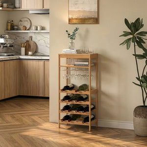 Wijnrek Fillby met glashouder bamboe 80x30x85 cm naturel [en.casa] 