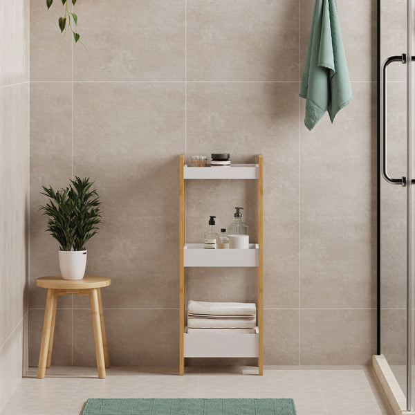 Badrek Anun met 3 niveaus 75x28x20 cm bamboe natuur/wit [en.casa]
