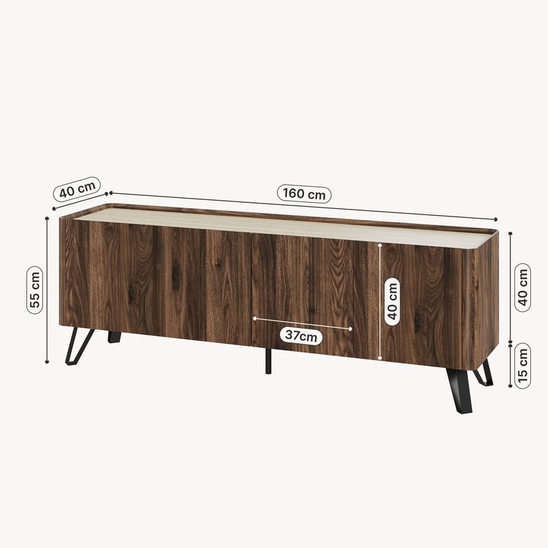 Maatschets Tv-kast Trorlon 160x40x55 cm Notenhoutlook/Travertijn [en.casa]