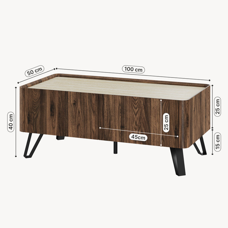 Maatschets Couchtisch Trorlon 100x50x40 cm Walnussoptik/Travertin [en.casa]