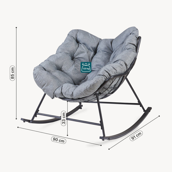 Schommelstoel Villeneuve 85x90x91 cm Zwart/Grijs [en.casa]
