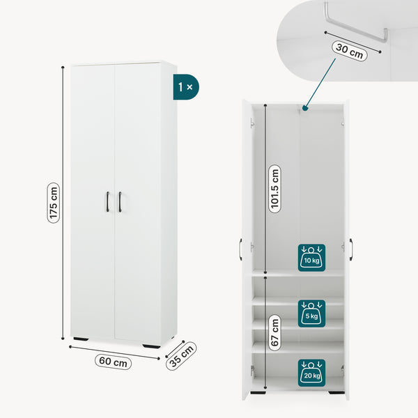 Kledingkast Chalvefted 175x60x35 cm Wit [en.casa]