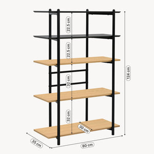 Boekenkast Kappespoo 124x80x35 cm Zwart/Eikenlook [en.casa]