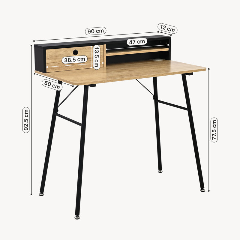Maatschets Bureau Var 93x90x50 cm Zwart/Eikenlook [en.casa]