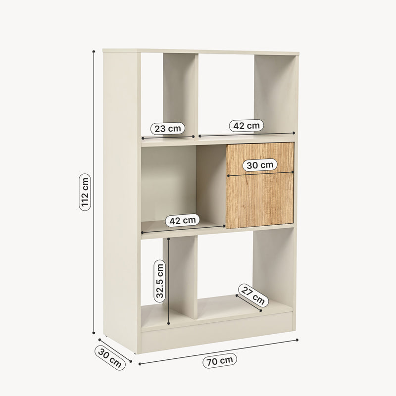 Maatschets Boekenkast Karena 112x70x30 cm Crèmewit/Eikenlook [en.casa]