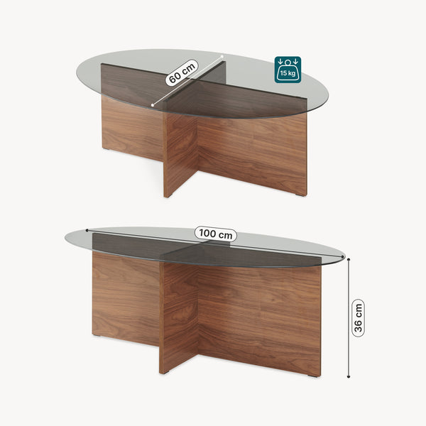 Salontafel Viroya 100x60x36 cm Notenhoutlook/Grijs [en.casa]